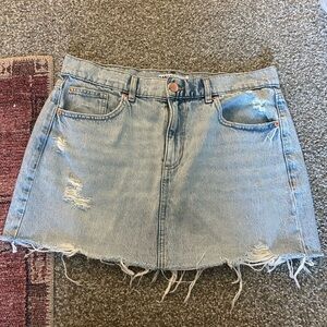 Garage Light Blue Distressed Mini Skirt